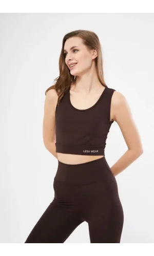 Kolsuz Sporcu Baskılı Crop - Kahve