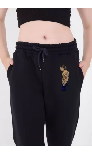 Lastikli Üç İplik Baskılı Eşofman Pantolon - Lacivert