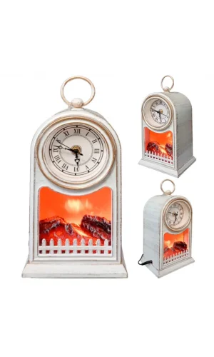 LED Işıklı Eskitme Şömine Saat