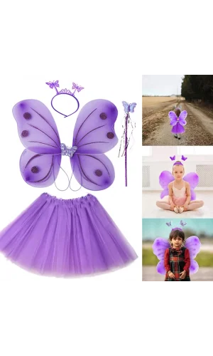 Lila Mor Kelebek Kostümü 4 Parça Set
