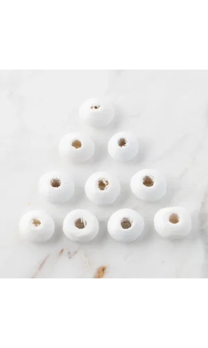 Loren 10 Adet Beyaz Yassı Ahşap Boncuk