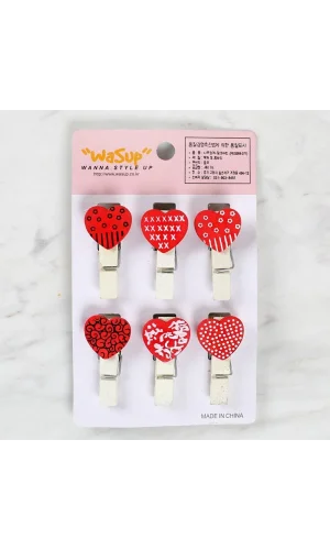 Loren Dekoratif Kırmızı Kalp Desenli Mandal 6lı