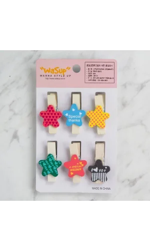 Loren Dekoratif Yıldız desenli mandal 6 lı