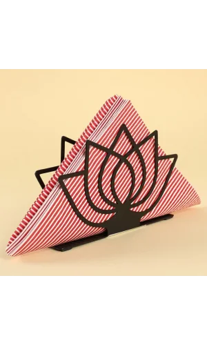 Loren Home Lotus Siyah Metal Peçetelik