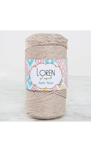 Loren Soft Star Makrome İpi Gümüş Simli Bej RM101