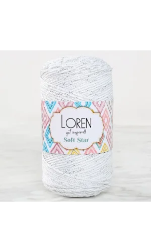 Loren Soft Star Makrome İpi Gümüş Simli Beyaz RM10