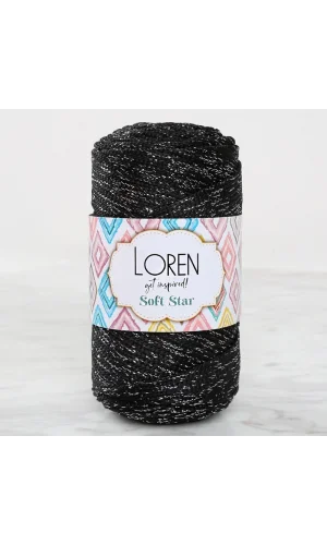 Loren Soft Star Makrome İpi Gümüş Simli Siyah RM10