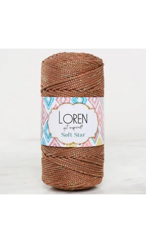 Loren Soft Star Makrome İpi Sarı Simli Kahverengi