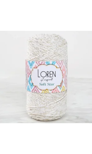 Loren Soft Star Makrome İpi Sarı Simli Krem RM103