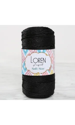 Loren Soft Star Makrome İpi Siyah Simli Siyah RM10