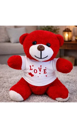 Love Tişörtlü Kırmızı Peluş Ayıcık