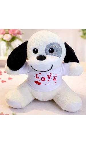 Love Tişörtlü Sevimli Benekli Peluş Köpek