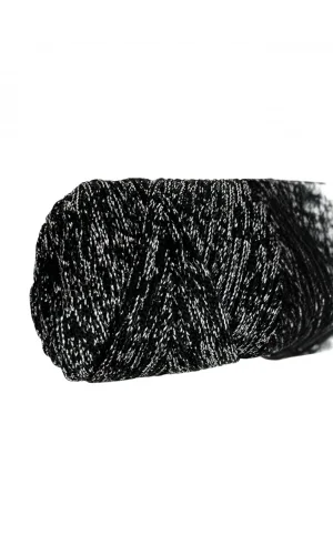 Makrome İpi 3mm Polyester Siyah Gümüş  Simli