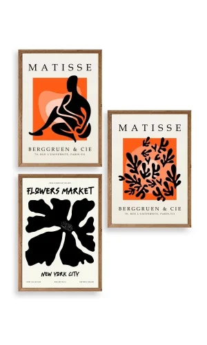 Matisse Üçlü Ahşap Çerçeveli Tablo