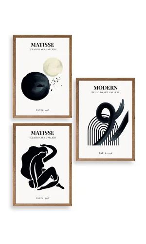 Matisse Üçlü Ahşap Çerçeveli Tablo