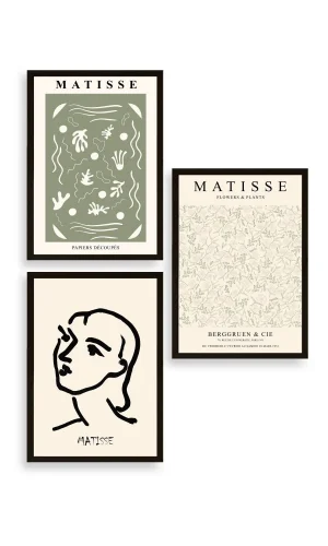 Matisse Üçlü Ahşap Çerçeveli Tablo