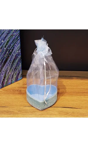 Mavi Kalp Tasarımlı Tül Kese
