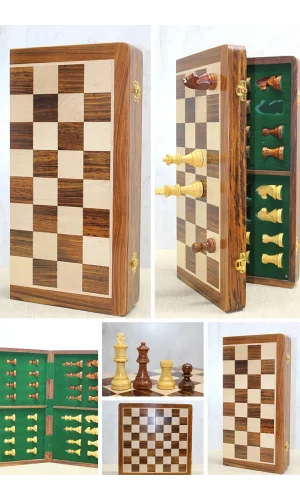 Mıknatıs Taşlı Ahşap Katlanabilir Kutulu Satranç Oyunu 40 Cm