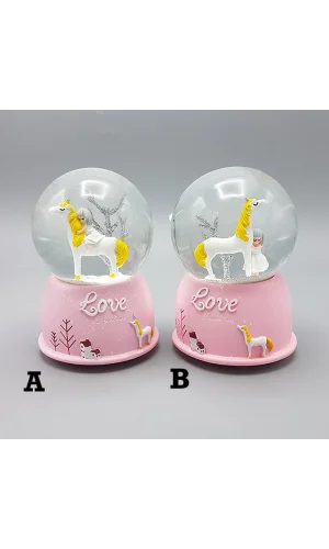 Mini Işıklı Sevimli Atlı Kız Kar Küresi