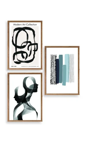 Modern Üçlü Ahşap Çerçeveli Tablo