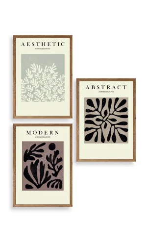 Modern Üçlü Ahşap Çerçeveli Tablo