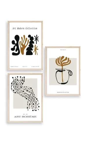 Modern Üçlü Ahşap Çerçeveli Tablo