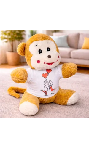 Mutlu Aşıklar Tasarım Tişörtlü Sevimli Peluş Maymun