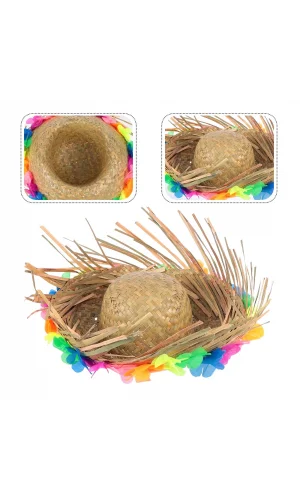 Natural Renkli Püsküllü Örme Hasır Hawaii Şapka