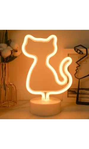 Neon Işıklı Kedi Tasarımlı Lamba