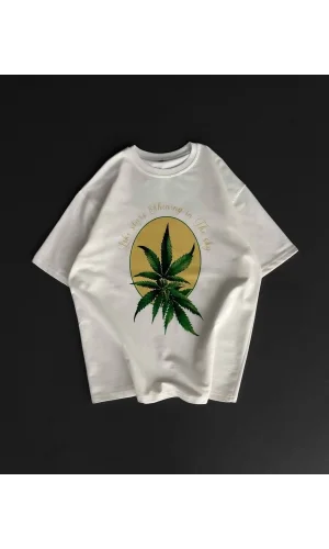 Ön ve Arka Baskılı Oversize Bisiklet Yaka T-shirt- Beyaz