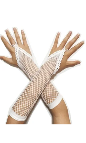 Örgü Beyaz Parmak Arası File Eldiven 26 cm
