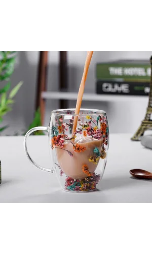 Orjinal Kurutulmuş Çiçekli Kupa Bardak