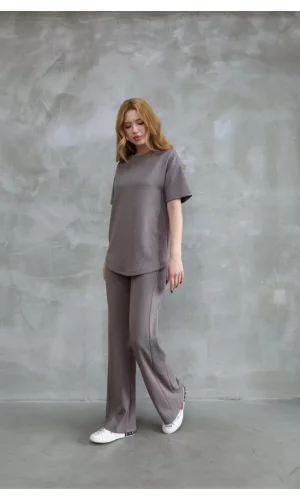 Osy Modal Yumuşak dokulu Kumaş Bisiklet Yaka Taş detaylı Kısa Kollu Takım - Vizyon