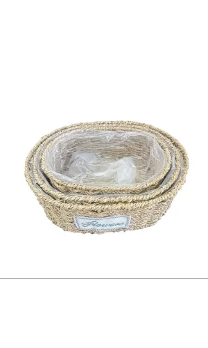 Oval Doğal Hasır Saksı Seti - 3lü