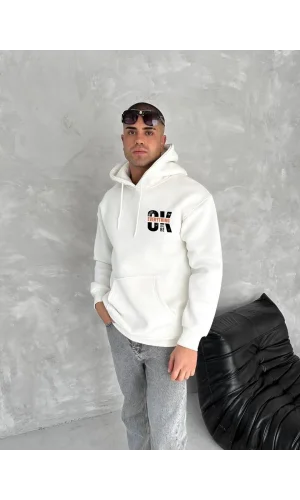 Oversize Üç İplik Kapüşonlu SweatShirt - Beyaz