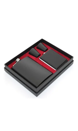 Paslanmaz Çelik 2 Shot Bardak Ve Sigara Tabakalı Matara Seti