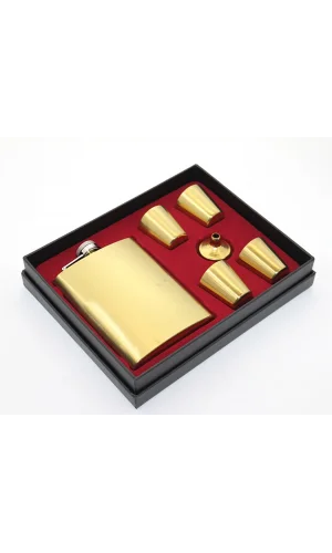 Paslanmaz Çelik 4 Shot Bardaklı Matara Seti Gold