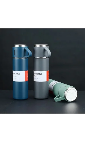 Paslanmaz Çelik Bardaklı Termos Seti 500 ML