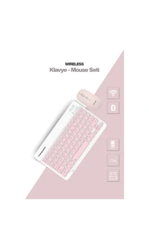 Pembe Kablosuz Klavye Ve Mouse Seti