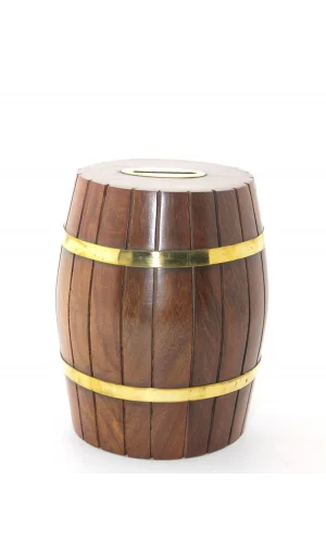 Pirinç Ahşap Fıçı Kumbara 15 Cm