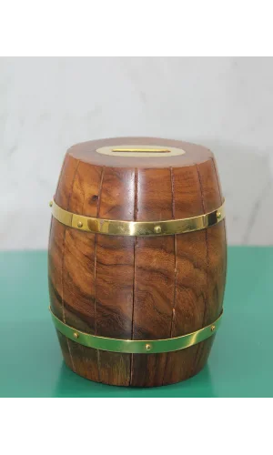 Pirinç Detaylı Fıçı Kumbara Model 4