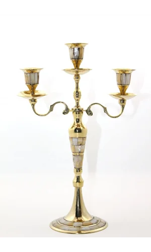 Pirinç Sedefli 3lü Şamdan Model 1