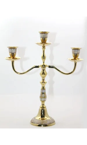 Pirinç Sedefli 3lü Şamdan Model 2