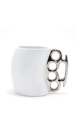 Porselen Muşta Tasarımlı Kupa Bardak Gümüş Renk