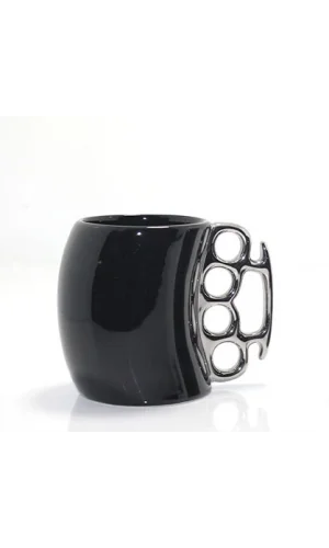 Porselen Muşta Tasarımlı Kupa Bardak Siyah