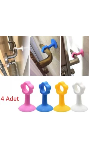 Renkli Vantuzlu Geçmeli Kapı Kolu Stoper 4lü Set