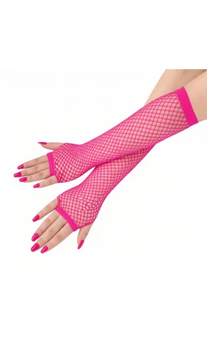 Retro Neon Fuşya File Parmaksız Eldiven 26 cm