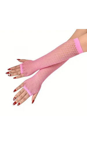 Retro Neon Pembe File Parmaksız Eldiven 26 cm