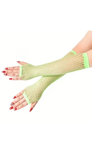 Retro Neon Yeşil File Parmaksız Eldiven 26 cm