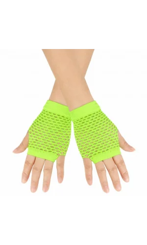 Retro Neon Yeşil File Parmaksız Kısa Eldiven 11 cm